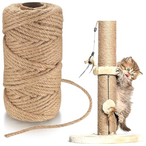 RhiVrillion Corda per Tiragraffi Gatti in Sisal Naturale, 6mm x 10m, Spago per Ricambio Tiragraffi, Fai da Te e Decorazione Casa
