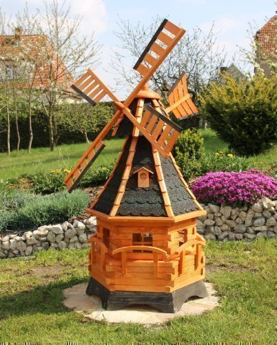 XXL Windmühle 1,40 m aus Holz mit Solar Typ 12.1 (schwarz)