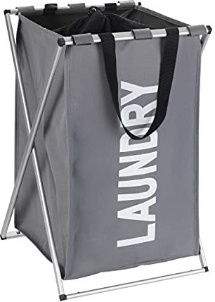 WENKO Panier à Linge Uno Gris - Corbeille à Linge Capacité: 52 l, Polyester, 35 x 57 x 38 cm, Gris