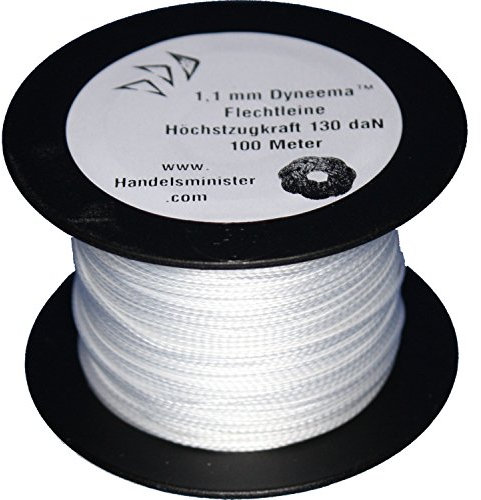 Handelsminister.com Dyneema Drachenschnur 130daN weiß 1,1mm sehr dehnungsarm geflochten Einleiner Lenkdrachen, Länge: 400m, Durchmesser: 1.1mm Bruchlast: 130daN