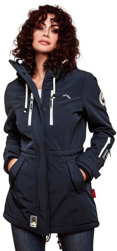 Marikoo Damen Softshelljacke (XS-3XL) mit Kapuze - Wasserabweisend, Fleece innen, Tasche am Arm, Mantel, Warme Jacke Frauen B614
