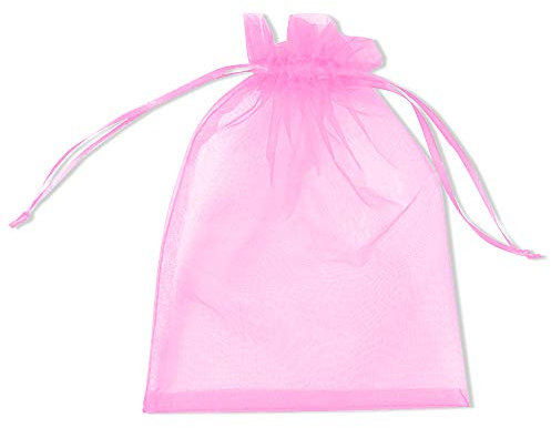 PLECUPE 100 Stück Organzasäckchen 10x15 cm, Organzabeutel Durchsichtig Tunnelzug, Weihnachten Geschenkbeutel, Schmuckbeutel, Hochzeit Säckchen Party Festival Beutel Bonbonsbeutel - Rosa