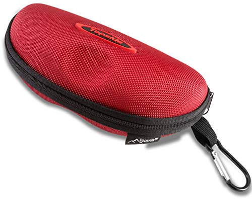 TOPSIDE Brillenetui Hardcase Herren Damen mit Reißverschluss (rot) - Inkl. Karabinerhaken, Brillenband, Aufbewahrungsbeutel & Mikrofaser-Reinigungstuch
