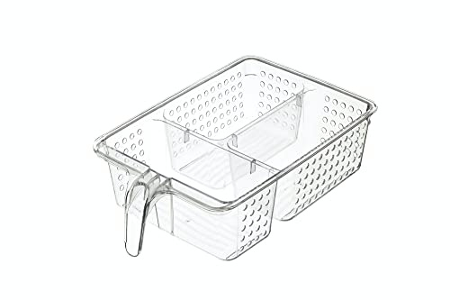 KitchenCraft Large Plastic Fridge & Cupboard Storage Basket with 3 Compartments, Clear Kitchen Organiser with Handle for Fridge or Cupboards, 31 x 20.5 x 9cm