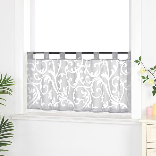 Joyswahl Scheibengardine Voile Bistrogardinen mit Schlaufen Elisabeth Kurzgardine HxB 60x90cm Grau 1er Pack
