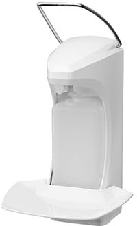RX 5 M Seifenspender Hochwertiger Desinfektionsspender mit Bedienhebel für Seife Desinfektion Lotion 500ml Abtropfschale für Praxen, Büros, Rezeption, Theken, Tische Made in Europe…
