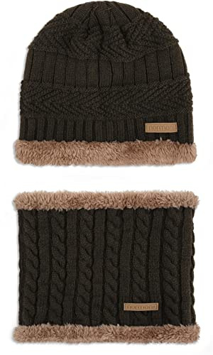 normani Winterschal und Wintermütze mit Fell aus Feinstrick für Herbst und Winter