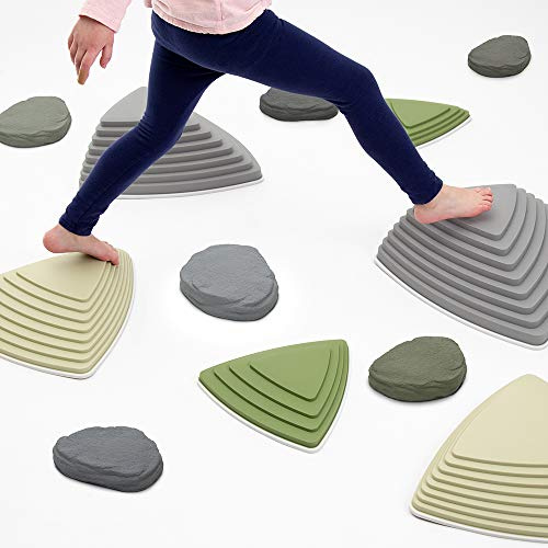 JumpOff Jo - Rocksteady - Balance & Coordination Enhancing Blocks and Stepping Foam Stones, Sensory Toys for Kids - Indoor and Outdoor Obstacle Course (Camo Green, Plus)