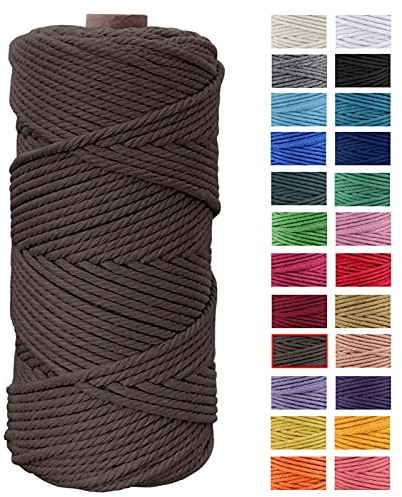 JeogYong Makramee Garn 4mm x 100m Naturliches Baumwollegarn Kordel Makramee Blumenampel Natur Baumwolle Schnur Kettgarn für DIY Handwerk, Strick Hängepflanze, Traumfänger, Häkeln (Braun)