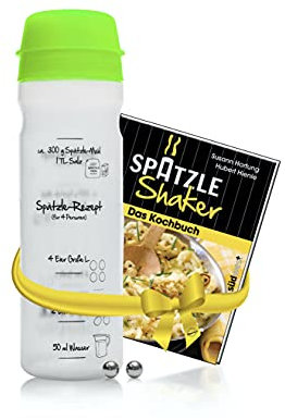 EINSTEIGER-SET für VEREINFACHTES SPÄTZLE MACHEN mit dem patentierten Spätzle-Shaker (875 ml) in GRUEN für 4 Portionen Spätzle + kreativem Rezeptbuch (8. Auflage, Verlag Südwest)