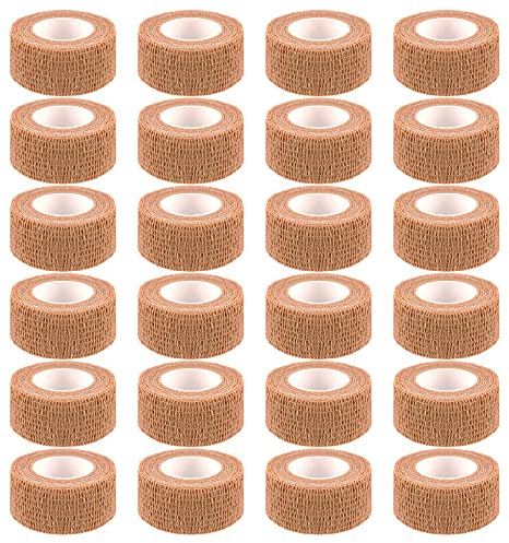 24 Pack Self Adherent Cohesive Wrap Bandages 1 Inches X 5 Yards,First Aid Tape, Elastic Self Adhesive Tape, Athletic, Sports wrap Tape, Bandage Wrap for Sports, Wrist, Skin Colour Athletic Tape