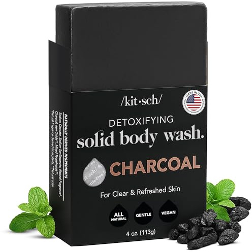Kitsch Charcoal Soap Body Wash Bar – Detoxifying Bar Soap with Activated Charcoal – Gently Removes Excess Oil & Impurities, Clears Pores, Firms & Moisturizes Skin – Made in USA - 4 oz