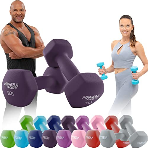 Miweba Sports Neopren Hantelset NKH100 | 0.5-10 kg (2X 5.0 kg, Lila)