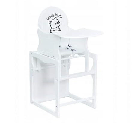 Hochstuhl Fütterstuhl 3 in 1 mit Tisch und Sicherheitsgurt Nordville TEDDY für Babys und Kleinkinder - Weiß
