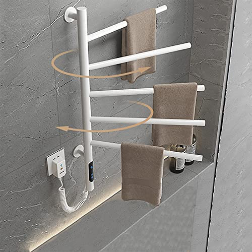 WiFi Scalda Salviette per Bagno Rotazione A 180°, 82W LCD Termoarredo Elettrico Bagno, Controllo Vocale, Temperatura Regolabile 45-70, Scaldasalviette Elettrico Bagno Temporizzazione 1-8 Ore,Bianca