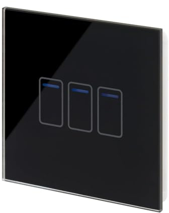 Retrotouch Crystal Touch Switch | LED Light Indicator | 3 Gang 2 Way 300W | Stylish Black Glass Finish | Screwless Front | 35mm Back Box No-Neutral Required | Luxury Home & Bathroom Light Switches