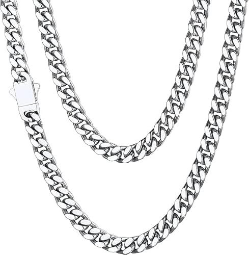 ChainsHouse Kubansk kedja för män och kvinnor, rostfritt stål, pansarkedja, bredd 5 mm/7 mm/9 mm/12 mm bred, kedjelängd 46 cm/51 cm/56 cm/61 cm/66/71 cm/76 cm/76 cm/76 cm, 61.0 Centimetres, Metall