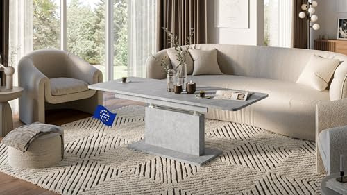 designimpex DC-1 Couchtisch ausziehbar höhenverstellbar 126/168cm in Beton modern vielseitig Wohnzimmertisch Esstisch Beistelltisch Sofatisch platzsparend hochwertig Wohnzimmer Coffee Table