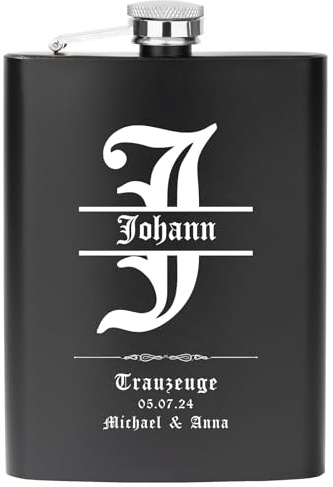 1 Stück Personalisierte Trauzeuge-Geschenk, Flachmann mit Gravur für Trauzeugen, Flachmann 8oz/227 ml Personalisiert für Hochzeit (Schwarz)
