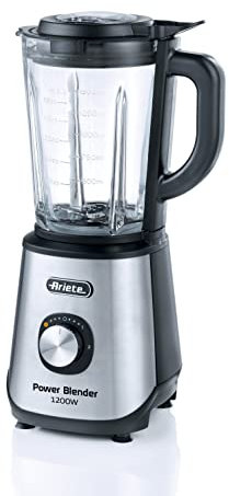 Ariete 579 Power Blender 1200W, Frullatore, 1200W, 4 lame in acciaio inox, 2 velocità + Funzione Pulse, Capacità 1,5 L, Piedini antiscivolo, Coperchio superiore, Metal