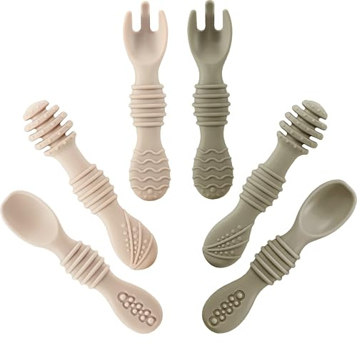 PandaEar Set di 6 Cucchiai e Forchette in Silicone per Bambini | Posate Autosvezzamento in Silicone per Neonati, Senza BPA, per Bambini da 6 Mesi in su