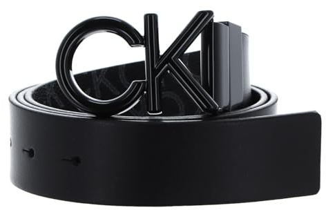Calvin Klein Uomo Cintura Metal Bombe Mono Reversibile, Nero (Ck Black Smooth/Classic Mono), 110 cm