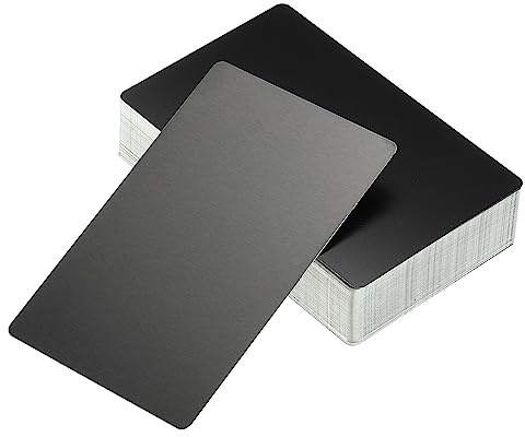 YOKIVE 100 Pack Metal Blank Card, Personalized Business Card | Laser Engraving Aluminum Double Side Print, Great for Name Card, Office, Text, Hotel(Matte Black, 0.21mm Thick 3.4x2.1 Inch)