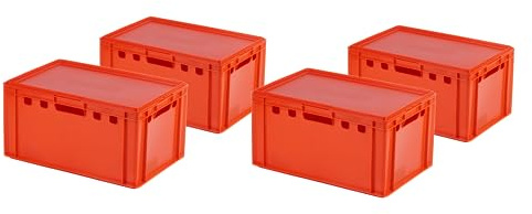 Logiplast 4 Stück rote E3 Kisten 600 x 400 x 300 mm Fleischkisten Lagerkisten Metzgerkisten mit roten Deckeln in rot