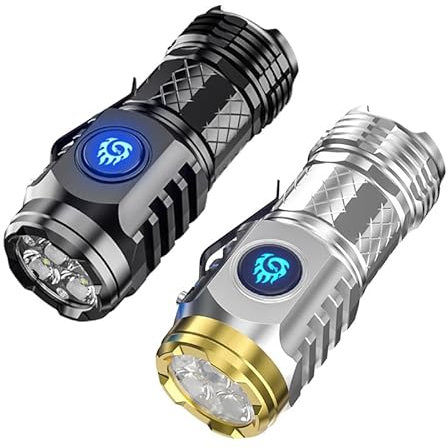PEKJDS Mini lampe de poche monstre à trois yeux, lampe de poche LED rechargeable, lampe de poche ultra lumineuse avec 5 modes d'éclairage, lampe de poche pouce (Black+Silver)