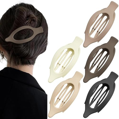 5 Pcs French Concord Flat Hair Clips, 4.72 Inch Large Curved Hair Claw Alligator Hair Clips Volume Strong Hold Banana Barrettes Hair Clamps Jaw Clips for Women (Matte)