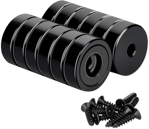 MIN CI 12 Magneti arrotondati al neodimio extra potenti - 16 mm - Neri - Con foro - Magneti a vite - 10 kg