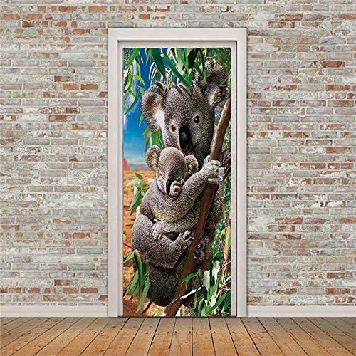 3D Türtapete Türaufkleber Selbstklebend Türfolie Poster Fototapete Türbilder Türtattoos Wasserdichte Tür Stickers für Kinderzimmer Wohnzimmer Badezimmer 70x200 cm Tier Koala