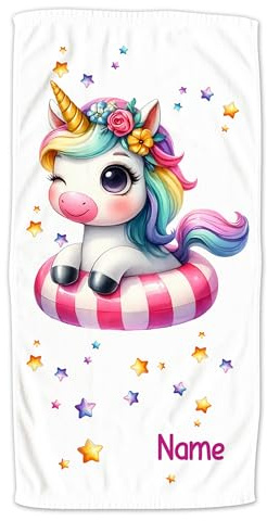 GRAZDesign Einhorn Handtuch mit Namen personalisiert Poolparty Motiv für Kinder, Strandtuch, Badetuch - 140x70cm