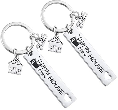 Bubuny Lot de 2 porte-clés pour couple 2025 - Cadeau de pendaison de crémaillère pour ami, partenaire - Cadeau d'amour - Cadeaux réchauffants pour la maison, argenté