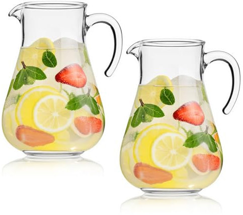 Lily's Home Set of 2 Break Resistant Plastic Pitcher, the Large Capacity Makes it Excellent for Parties, Both Indoor and Outdoor, Made in Taiwan (98 Ounces)