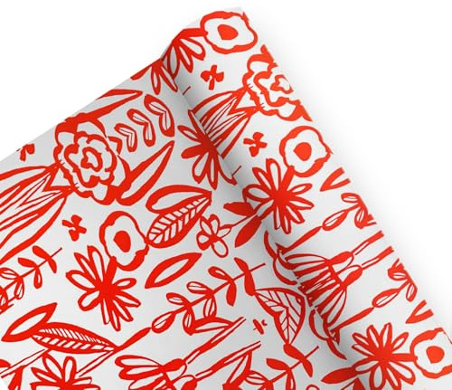 Maqa - Rolle Geschenkpapier Ostern 100 cm x 25 m – Dekoriertes Papier, robust und elegant, perfekt für Geschäfte, Geschenke und Osterverpackungen – Made in Italy (Blumen Rot)
