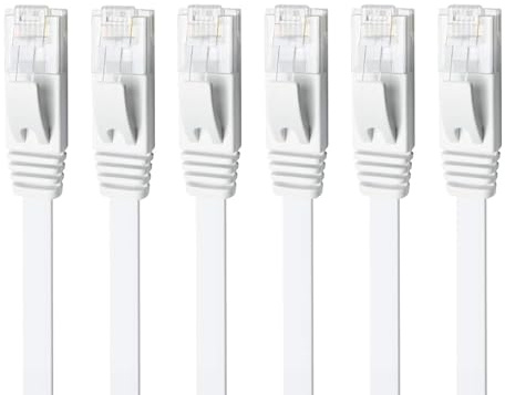 Yauhody Cable Ethernet Cat 6 0.5m 6piezas, 1000 Mbps Latiguillo RJ45 Cable Red Cat 6 Plano Alta Velocidad, Gigabit Cable Lan para Internet, Exterior, POE, xBox, TV, PC, más rápido que Cat 5 (Blanco)