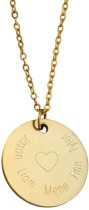 Kette Damen personalisiert Gravur Namen Herz Symbol Gold Edelstahl wasserfest Halskette mit Anhänger individuell Familienkette Partnerkette Erinnerungsschmuck Geschenk Frauen inkl. Geschenkbox