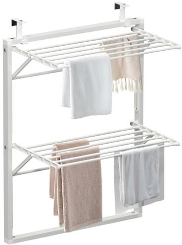 vounot ® Étendoir à Linge Mural Suspendu Pliable à Double Niveau Support de Séchage pour Salle de Bain ou Balcon Gain de Place Blanc