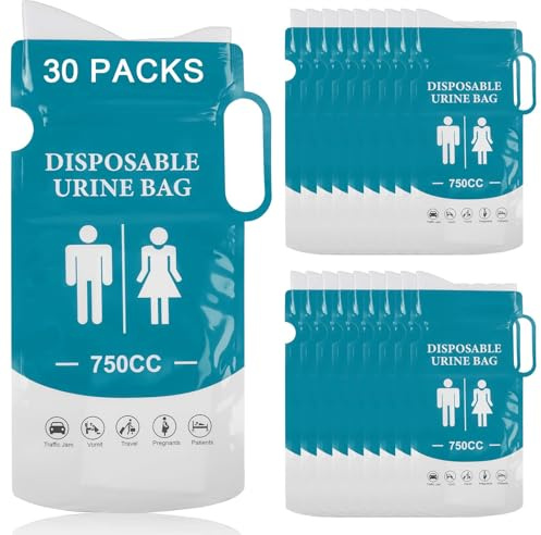 30 sacchetti per urina da viaggio, 750 ml, per orinatoio portatile da viaggio, sacchetti usa e getta con manico, set di sacchetti per urina, sacchetti per pipì naturali, per uomini, donne, auto, per