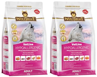 Wolfsblut VetLine Hypoallergenic Pferd 2 x 2kg Trockenfutter – Diät-Alleinfuttermittel für Hunde mit Futtermittelunverträglichkeiten, getreidefrei, mit Pferd & Süßkartoffel