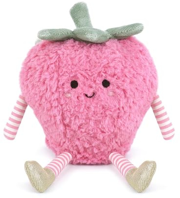 MON AMI Sweet Strawberry 9-Inch Fruit Plush Toy, Soft Stuffed Toy Gift | soft strawberry plush, fruit plushies design, pretend play companion, playroom décor accent, all-ages boys and girls gift