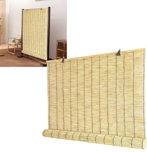 Bambusrollo Outdoor Handgewebt Raffrollo Wetterfest Sonnenschutz Sichtschutz Rollo Bambusjalousien VorhäNge Mit Lifter Für Drinnen Und Draußen BalkontüR Rollo(140x200cm)