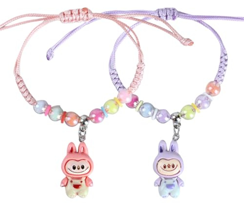 LQIOACU 2 Pièces Bracelets tressés réglables, bracelet cartoon mignon, cadeaux pour filles et enfants, cadeaux d'anniversaire