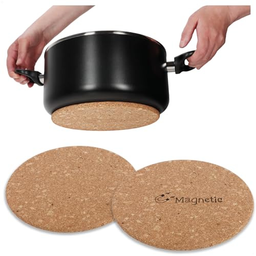 com-four® 2X Magnetischer Topf-Untersetzer, Hitzeschutz-Unterlage aus Kork | runde Untersetzer für Töpfe und Pfannen Ø 21cm - hitzebeständige Korkuntersetzer