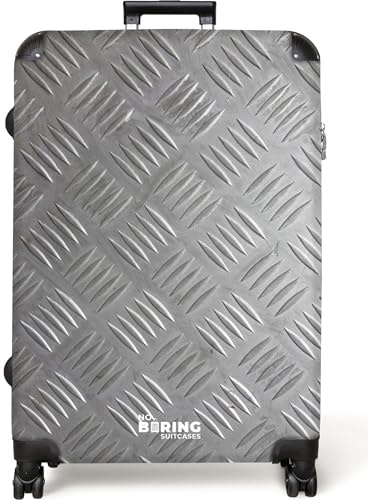 NoBoringSuitcases.com® Koffer XL Groß 77x51.5x28 cm Hartschale Reisekoffer 4 Rollen Leicht Koffer Trolley Hartschalenkoffer Metall - Muster - Grau