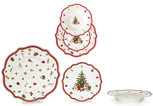 COSE DA CASA Servizio di Piatti natalizio per 6 Persone 18 pezzi in porcellana bordi smerlati decorazioni di natale per una tavola particolare ed elegante idea regalo