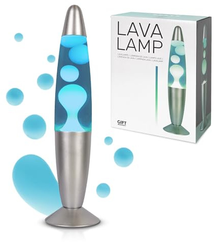 GIFTMARKET – Lampe à lave bleu et chrome. Lampe de chevet rétro 34 x 8,5 cm avec 2 ampoules incluses. Cadeau original et amusant pour adolescents, décoration vintage.