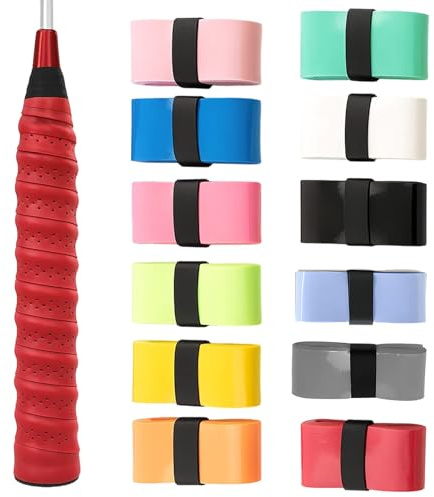 YTLSDHF Badminton Racket Grip-12-Pack Overgrip Tape, Mixed Colors Perforated Non Tacky Overgrip Tape, Sweat-Absorbent Handle Wrap for Tennis and Squash Rackets, Durable for Tennis Tape