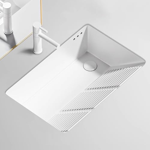 Lavabo Bagno con Asse da Lavare, Lavatoio Lavanderia in Ceramica, Lavandino Bagno, con Rubinetto Estraibile e Foro di Troppo Pieno, per Bagni, Lavanderie, Balconi(65x45.5cm/25.6x17.9in)